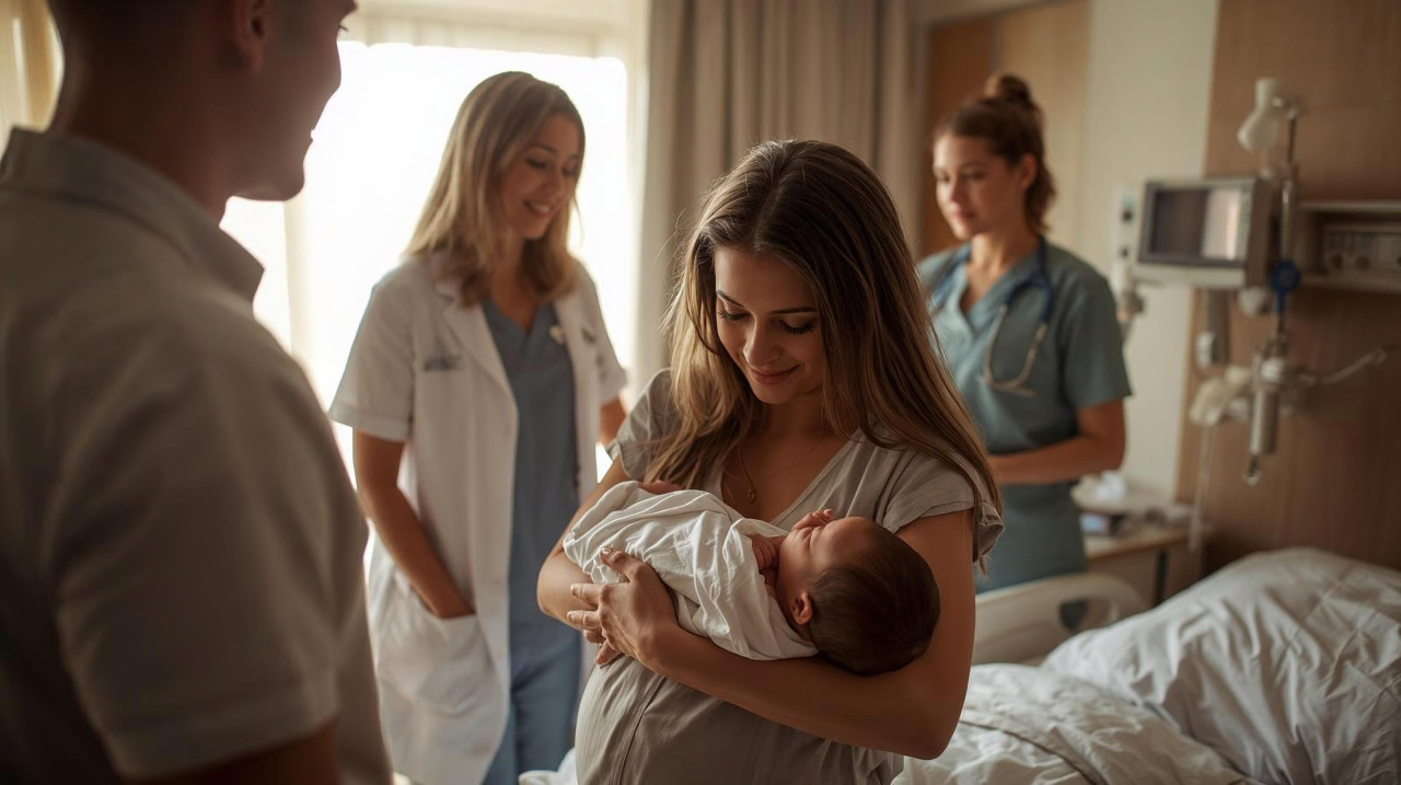 Мама с новорождённым в палате Рио-де-Жанейро