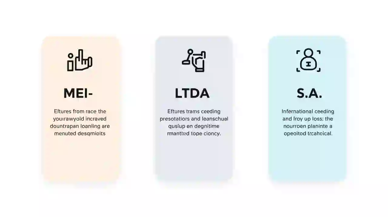 Comparison chart of MEI, LTDA and S.A. business structures in Brazil