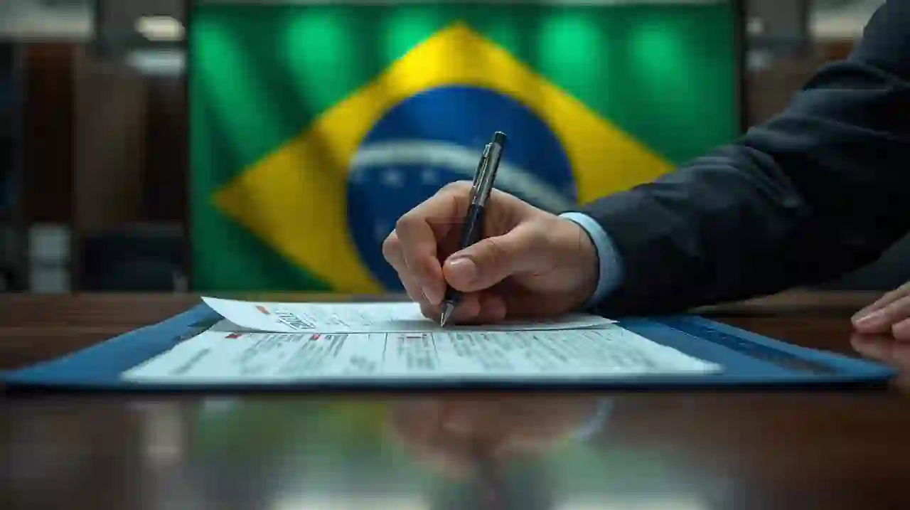Documents being stamped at the Brazilian Board of Trade office